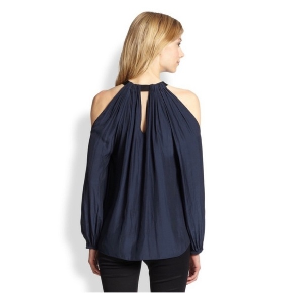 Ramy Brook Meryl Cold Shoulder Blouse In Navy Blue - Picture 2 of 12